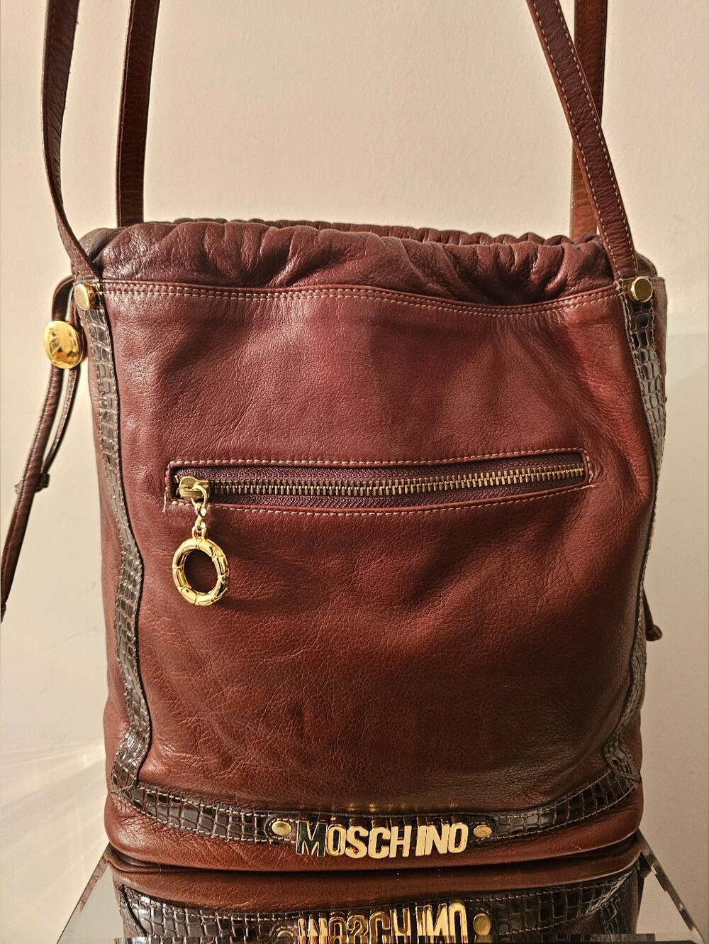 Moschino Brown Leather Crossbody Bag